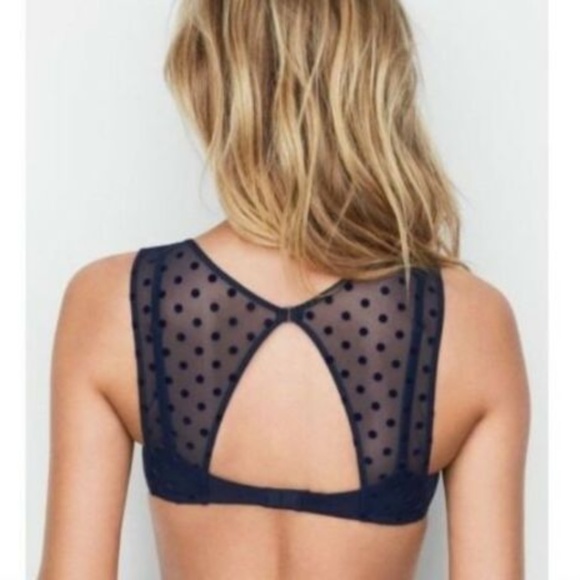 Victorias Secret Padded Plunge Bra Mesh Polka Dot - Picture 2 of 7